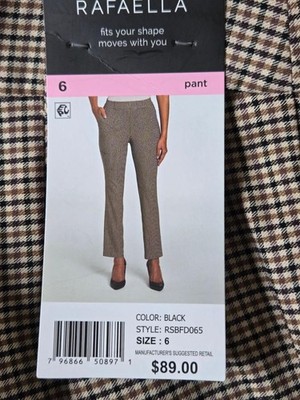 Rafaella Pull On Stretch Pants Plaid Black Rust NEW Size 6 NEW