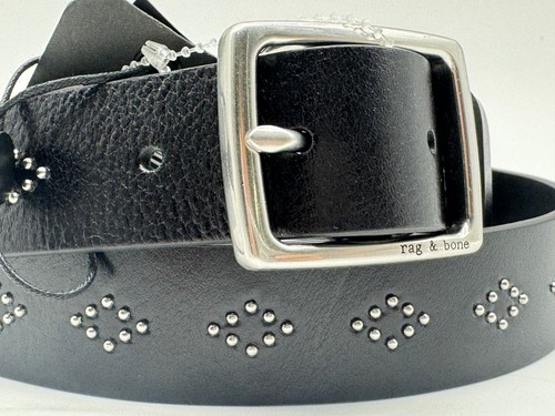RAG & BONE Boyfriend diamond studded genuine leather women's belt- LARGE - Black - Picture 4 of 7