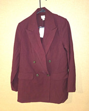 A New Day Women's Burgundy Double-Breasted Lined Twill Blazer Pockets S
