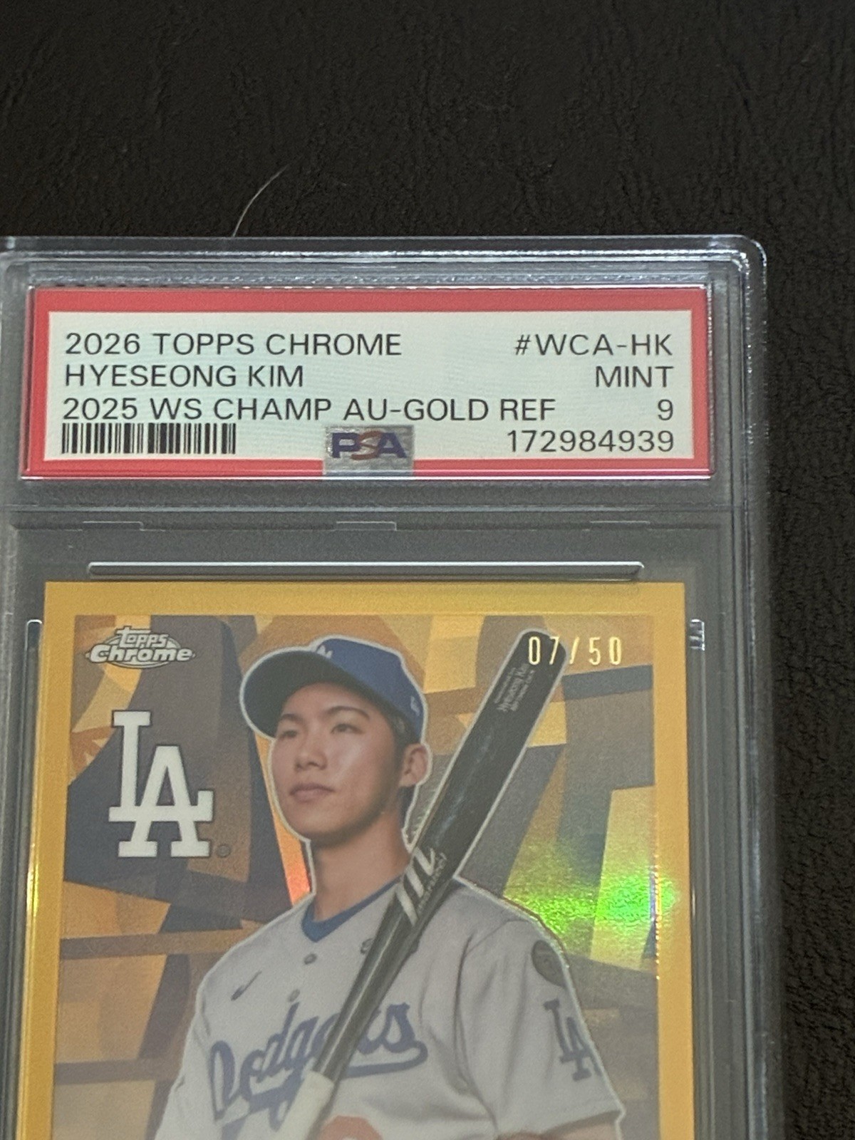 2026 Topps Chrome  Hyeseong Kim Auto Gold 7/50 World Series Champion PSA 9 🔥🔥 view 3