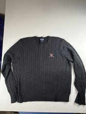 Vintage Polo Golf Cable Knit Sweater Mens L Black Golf Crest  Color Fading 