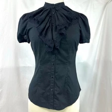 CHARLOTTE RUSSE Y2K Black Victorian Button Up Ruffle Lace Neck Top Women S 2000s