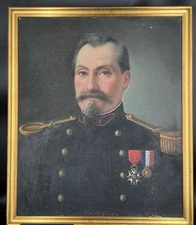 Portrait officier français décoré  légion d'honneur huile sur toile XIXe siècle