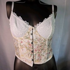Floral Corset Top Size M White Lace Bustier Tapestry Cottagecore Coquette