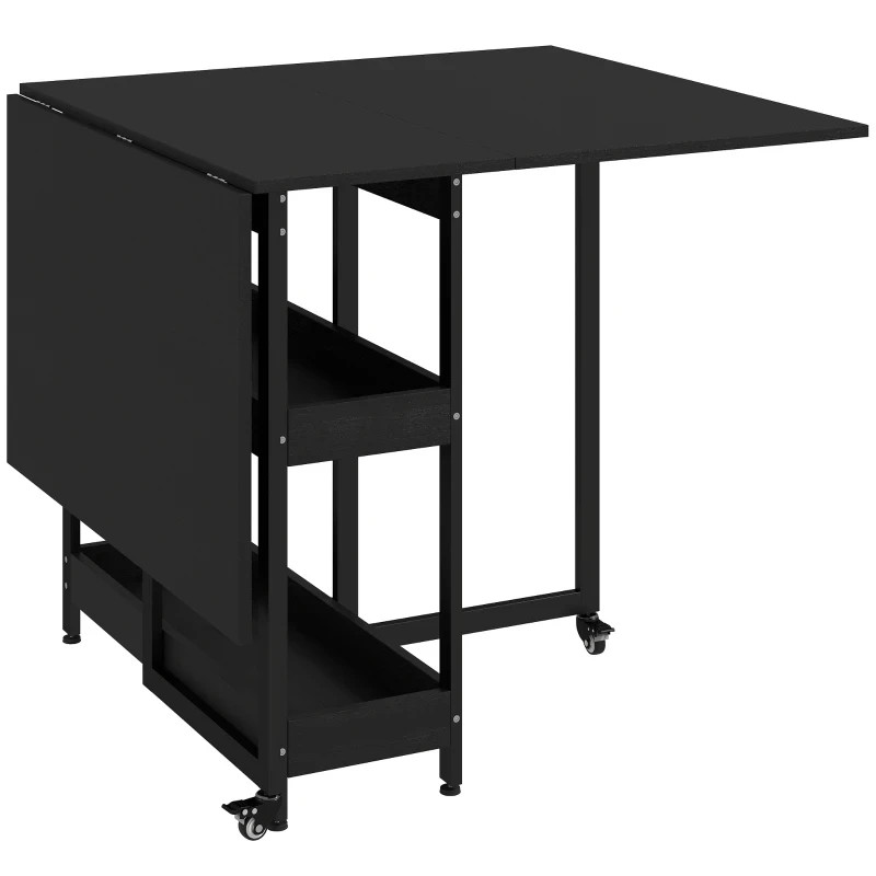 Homcom Black Four-Person Drop Leaf Table - Wood-Effect - Image 2