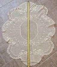 Vintage Hand Crotcheted Table Runner Filet Doily 48"×40" Dresser Scarf