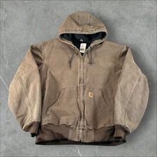 Vintage Carhartt Jacket Mens 2XL Brown J25 CHT Workwear Thermal Hooded Active