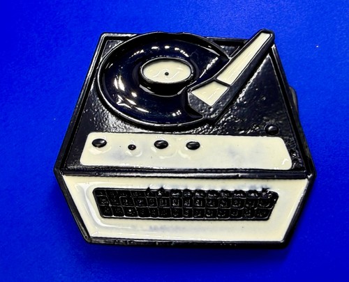 DJ Turntables Mixer Record Player Musician's Figural Black Enamel Belt Buckle