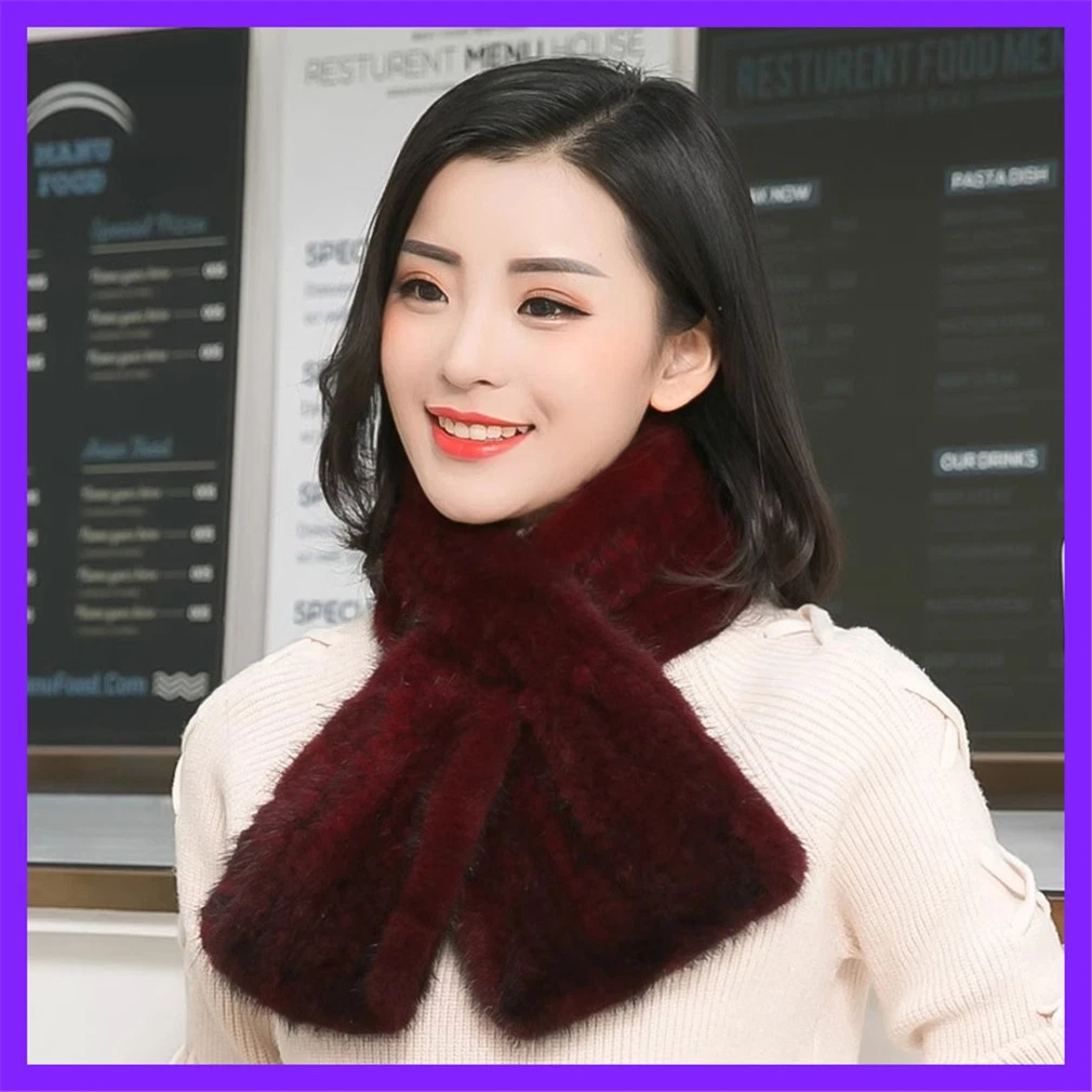Women's Real Mink Fur Scarf Thicken Winter Warm Neck Wrap Collar Size 102x20cm