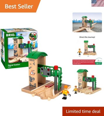 World Signal Station Set - 2-Piece Wooden Train Track Toy with Interactive Re...