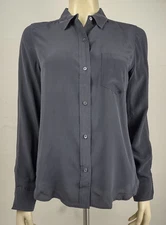 Rails Kate Charcoal gray 100% Silk long sleeve button front shirt ladies Small