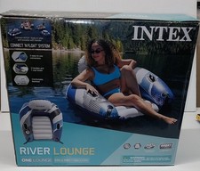 Intex RIVER LOUNGE Inflatable Water Float, 51” Diameter, Blue/White 🆕