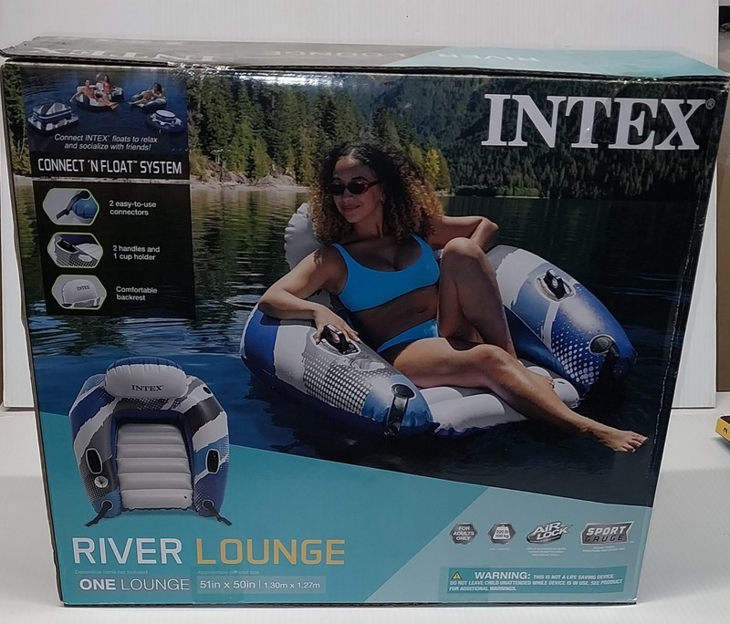 Intex RIVER LOUNGE Inflatable Water Float, 51” Diameter, Blue/White 🆕
