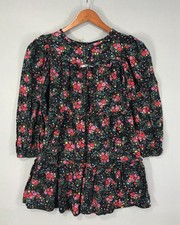 Cat  Jack Dress Girl's Medium 7-8 Black Floral Tiered Popover Peasant Ruffle LS