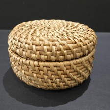 Small Woven Basket Handmade w/Lid Boho Trinket Keeper Decor
