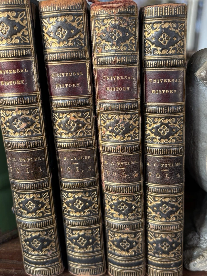 Antique Decorative Set Books 1834 Universal History Tytler Leather Marbled Edges - Image 4 of 4