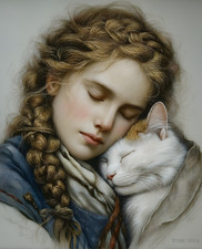 8x10 Cozy Storybook Woman with Long Hair Art Print Cottagecore - 761927157