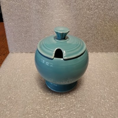 Vintage Fiestaware Original Turquoise Marmalade/Jelly Jar W/Lid, ASIS
