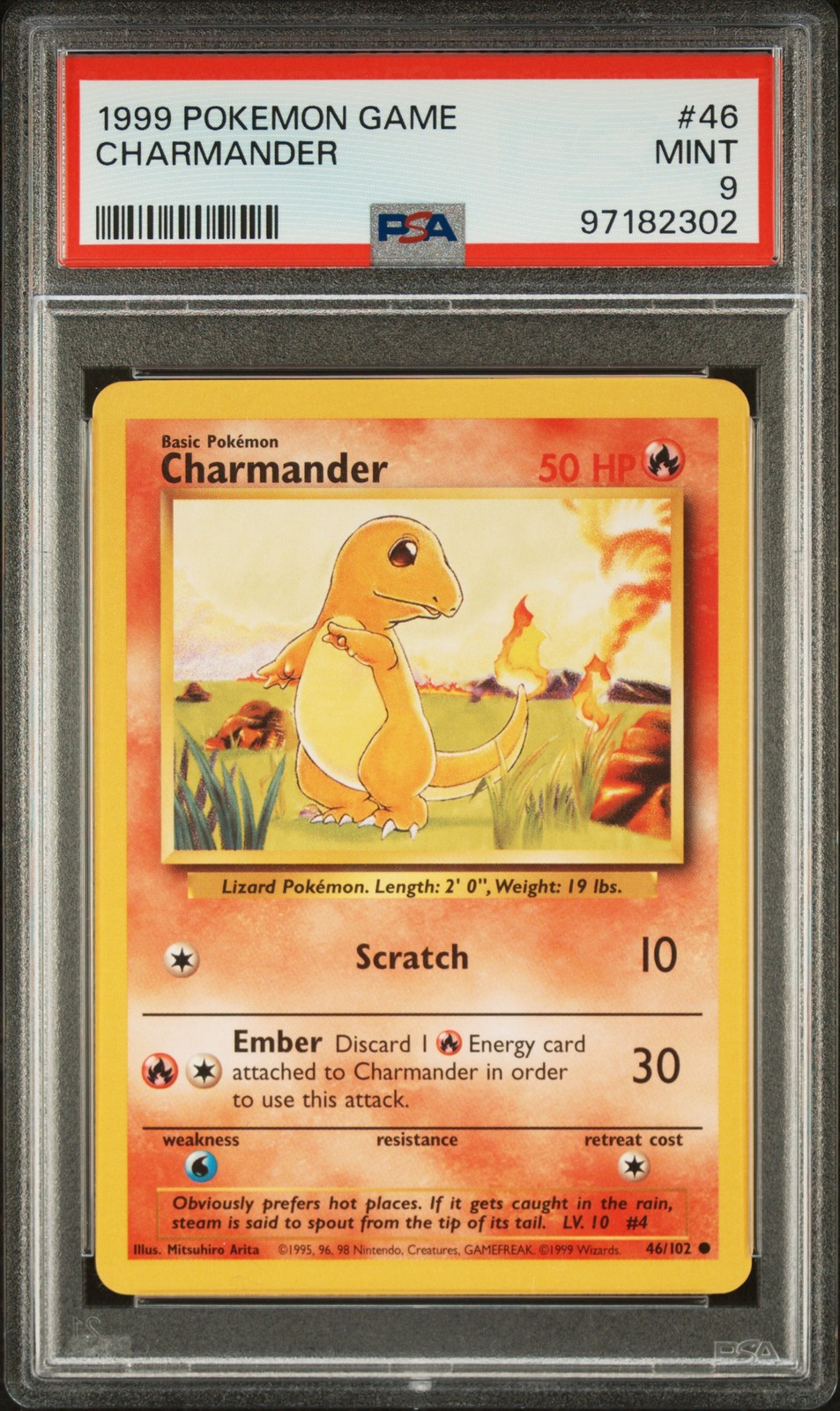 1999 POKEMON BASE SET UNLIMITED #46 CHARMANDER PSA 9