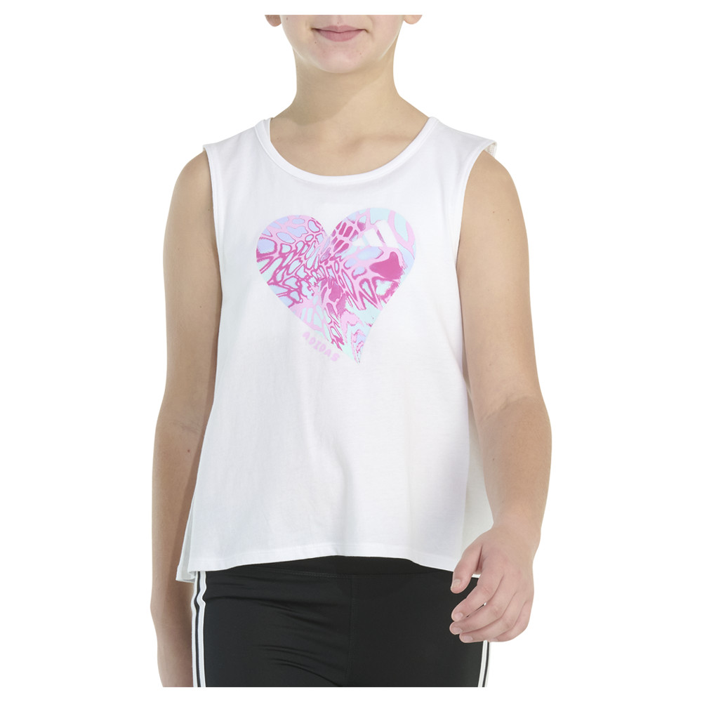 adidas Swing Crew Neck Tank Top Youth Girls White Casual  Athletic JK0392 thumbnail 3