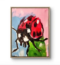 Aleph Original Art LadyBug 14x11 Contemporary Expressionist Painting