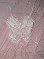 Coquette Corset Pink White Top Lace Corset Lace Shirt Top Satin Bows