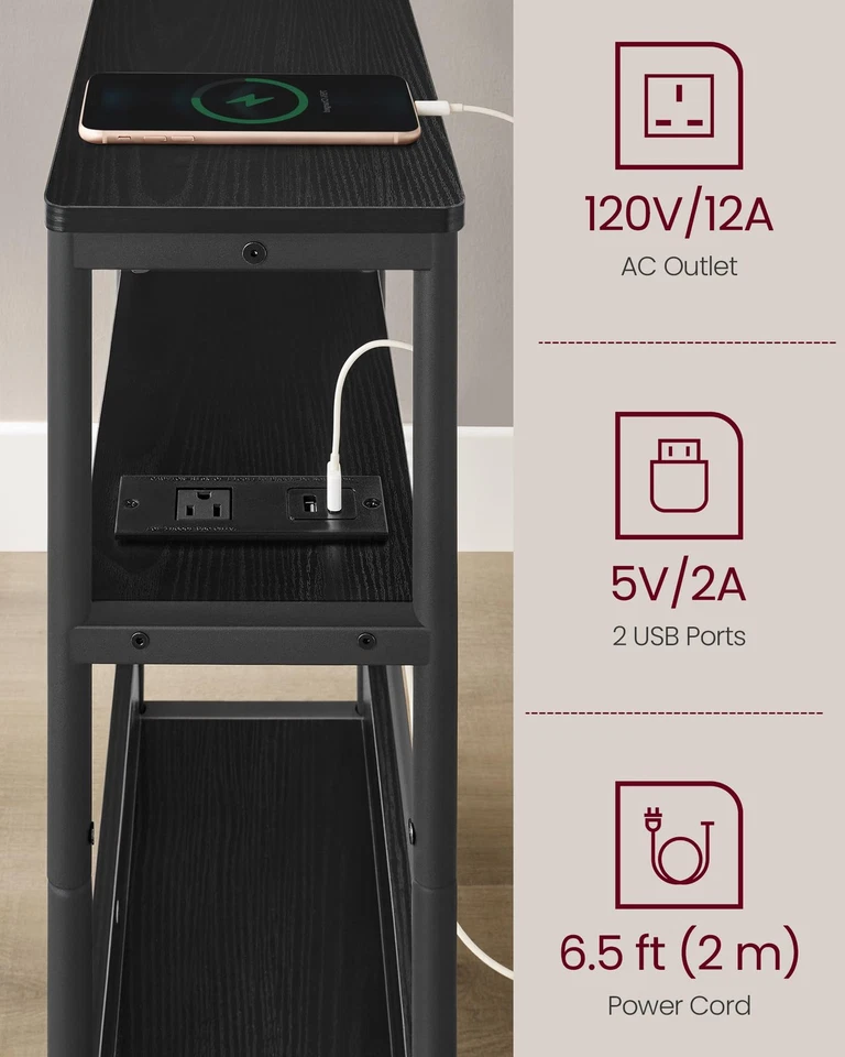 Mesas laterales con estación de carga, juego de 2 mesas de extremo estrecho, noche de 3 niveles... Foto 4 de 4