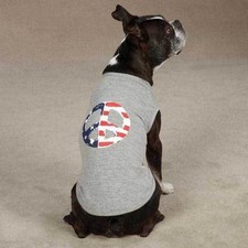 AMERICANA PEACE FLAG DOG PUPPY PATRIOTIC AMERICA SHIRT TEE T-SHIRT STARS  S/M