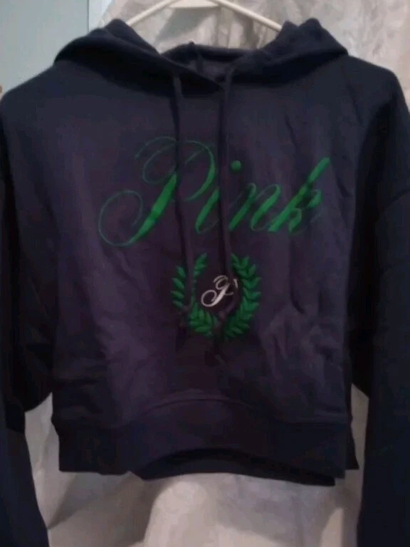 UNDERCOVER Nuova felpa con cappuccio Victoria's Secret rosa cropped blu navy nuovo stile taglia SM NUOVA CON ETICHETTE