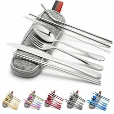 8pcs Stainless Steel Flatware Set Service Kitchen Cutlery Silverware Portable