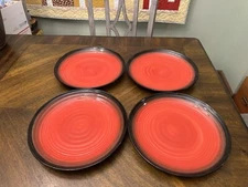 JC Kennex Sahara Fire Red & Black 11 1/8" Dinner Plates Set 4 Homespun Edges