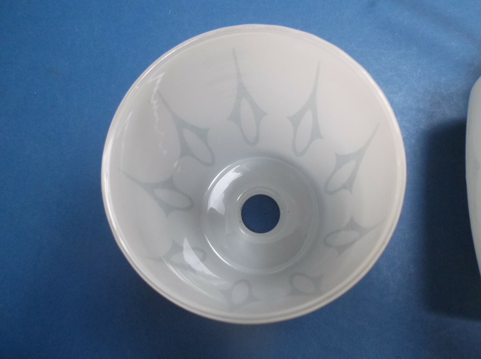 Pair of White 50's Glass Lampshades decorative motifs 15.5cm long 9.5cm