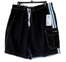 Panama Jack Men's 20 1/2" Contrast Stitch Swim Trunks Black White Size 2X NWT