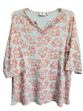 Quacker Factory Studded Split Neck Cotton Blend Floral Tunic Size 2X