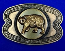Grizzly Polar Bear Wild Animal Hunting Gold Tone Hunters Vintage Belt Buckle