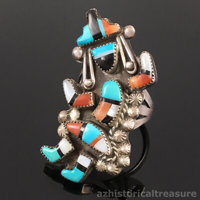 LEONARD MARTZA - NATIVE AMERICAN ZUNI SILVER MOSAIC INLAY RAINBOW