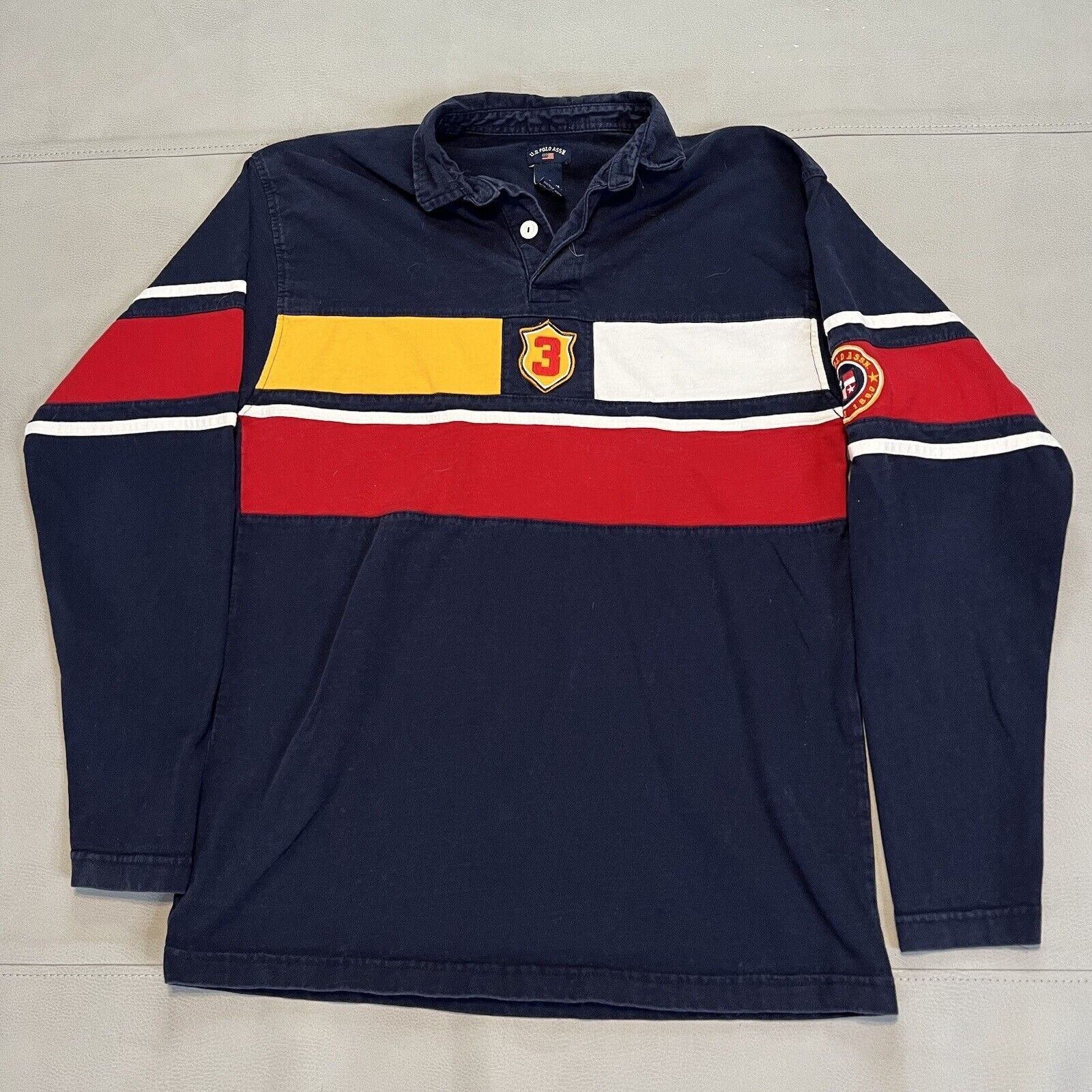 VTG Y2K US Polo Assn. Long Sleeve Striped Rugby Thick Preppy Polo Shirt-SM-7722