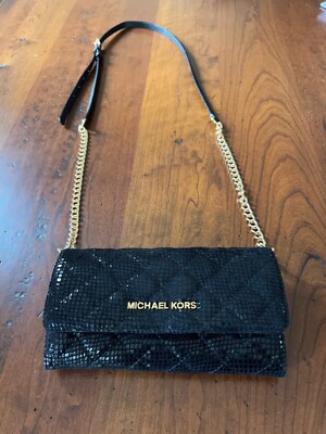 NWT Michael Kors Midnight Black Leather “Stephen” Bag. Andy wears Versace. And you? Anne Hathaway at The Late Show  main image 4