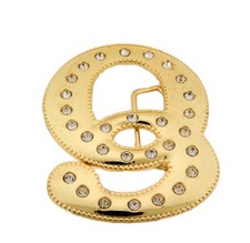 Initial Q Letter q Western Belt Buckle Gold Metal Iced Style Rhinestones Womens