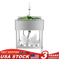 Stainless Steel Sink Wash Utility Sink with Storage Shelf with Pull-out Faucet