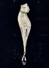 HEIDI DAUS "Joanie's Divine Feline" Beaded Crystal Cat Pin Brooch Green #75