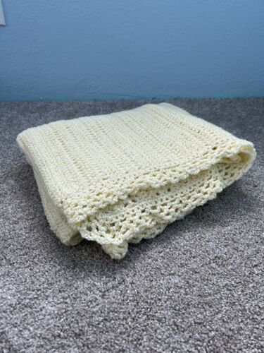Layering Piece Photography Crochet Knit  Baby Blanket 42” x 48” Handmade Yellow - Picture 1 of 7