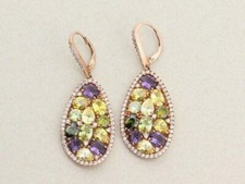 18k Rose Gold over Sterling Silver Multi Color Cz Earrings Dangle Drop Earrings