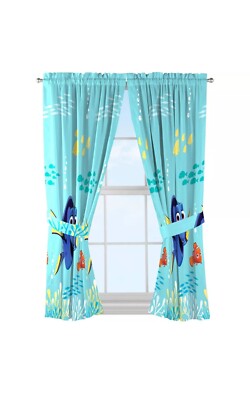 Finding Dory Drapes Blue 2 Microfiber Window Curtain Panels 42  x 64 