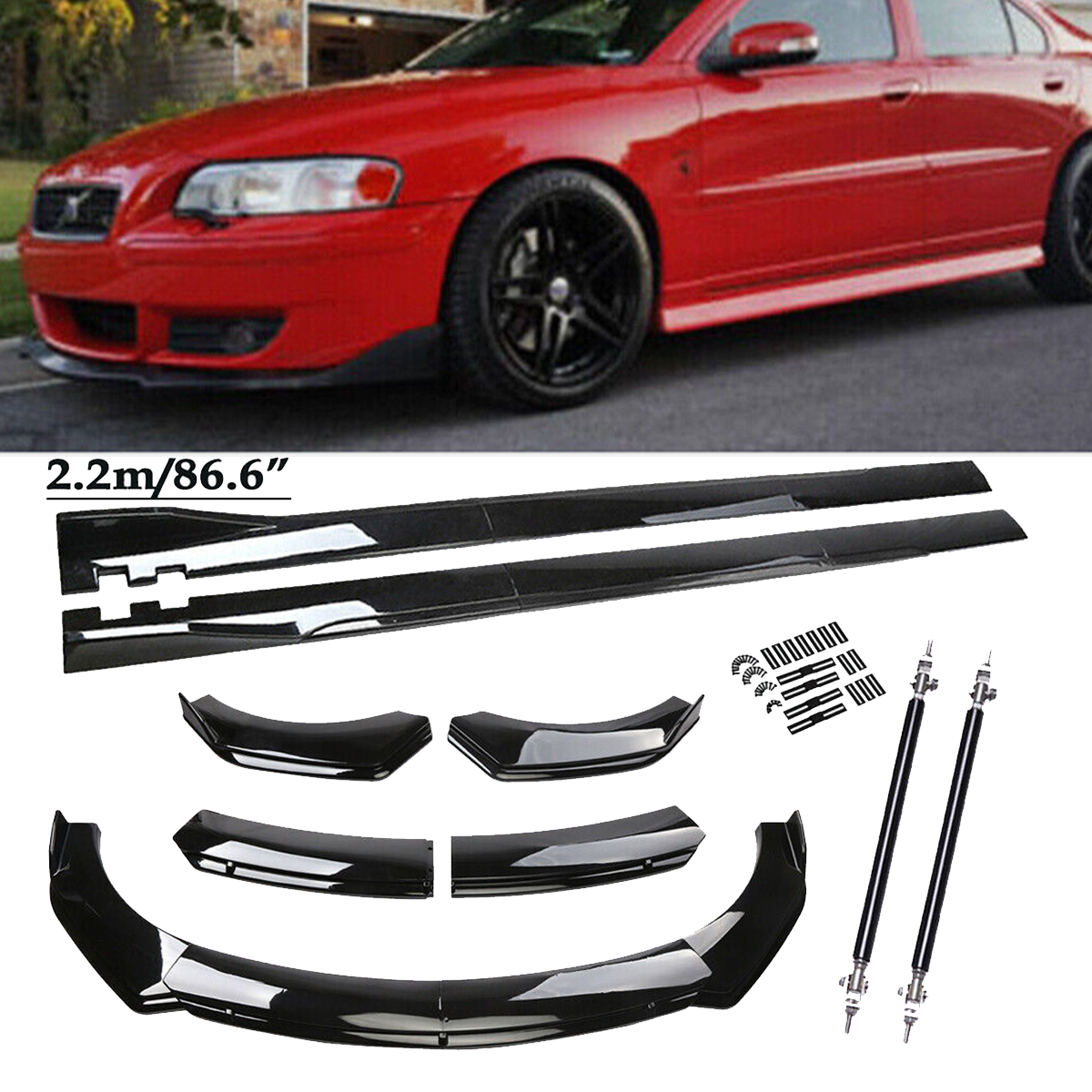 Volvo S40 S60 S70 S80 Front Bumper Lip Spoiler Gloss Black Body Kit  