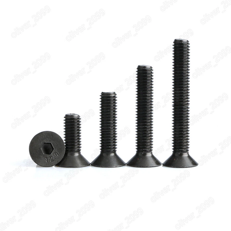 M7-1.0 Black 12.9 Steel Hex Socket Bolts Countersunk Flat Head Screws - Image 4 of 4