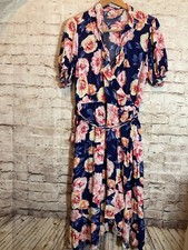 Old Navy Wrap Dress Womens 1X Navy & Pink Floral Ruffle V Neck Midi Asymmetric