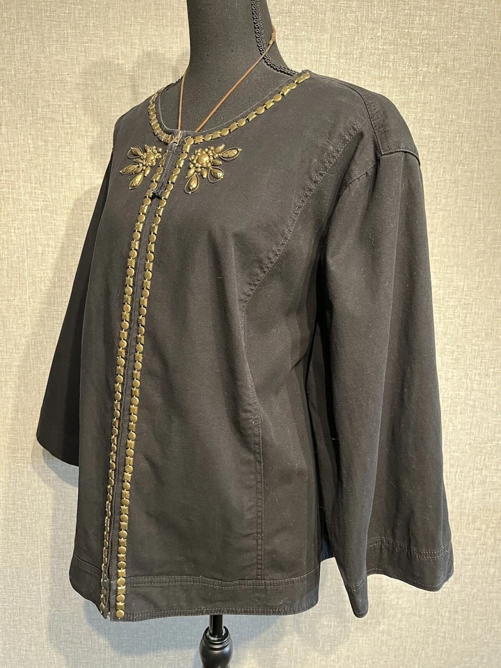 Ruby Rd. SZ 24 W Women’s Black Embellished 3/4 Sleeve Full Zip Pockets Jacket - Image 2 of 4