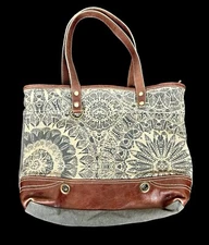 Myra Object D' Art Shoulder Bag Satchel Tote BOHO Upcycled Floral Zipper Canvas
