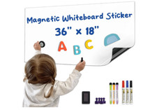 Magnetic White Board Sticker, Adhesive Backing 36'' X 18'' Dry Erase Board for W